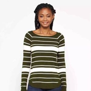 Pink Clover Stitch Fix Valencia‎ Curved Hem Sweater Olive Green Stripe X-Large